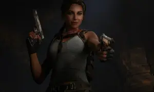 Lara Croft z pistoletami, gotowa do akcji w mrocznych ruinach. Ten **Tomb Raider Underworld poradnik** pomoże Ci przetrwać!