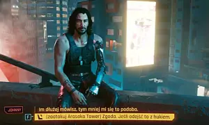 Johnny Silverhand na dachu, w tle neonowe miasto. Czy to jego cyberpunk sekretne zakończenie?