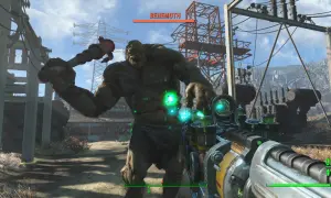 Gracz celuje w Behemota w Fallout 4. Gra wymaga odpowiedniego sprzętu, by poradzić sobie z takimi potworami.