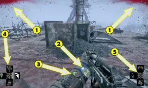 Wskazówki do gry Metro Exodus: poradnik pokazuje drogę, cele i interfejs. Strzałki kierują gracza.