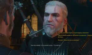 Geralt z Rivii w "Wiedźmin 3 Długa Noc" rozważa trudne decyzje. Jego blizny i zmęczone oczy świadczą o ciężkiej nocy.