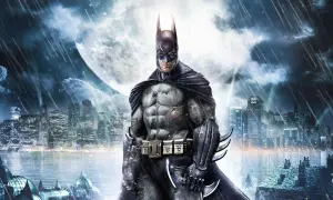 Batman w deszczową noc nad Gotham. Ten obraz to idealny **batman arkham asylum poradnik** dla graczy.