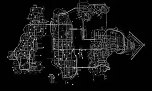 Mapa Liberty City z zaznaczonymi punktami, przydatna do znajdowania sekretów i wykonywania misji w grze GTA 4 na PS3.