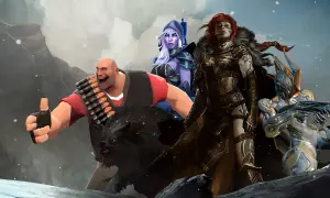 Postacie z gier, w tym Heavy z TF2, wojowniczka i cybernetyczny łowca, zapraszają do świata dobre darmowe gry.