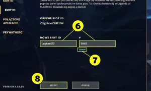Ekran zmiany Riot ID w Valorant. Widzimy pole "NOWE RIOT ID" z wpisanym "Jeyhard22", gdzie można zmienić nick.