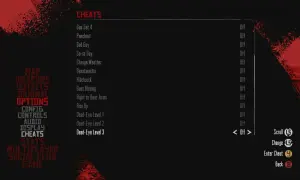 Menu gry RDR2 z opcjami aktywacji kodów, np. "Dead-Eye Level 3".