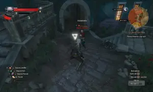 Geralt walczy z Roderikiem z Dun Tynne w trakcie szturmu. Na ziemi leży pokonany przeciwnik.