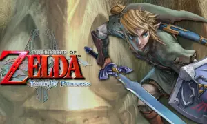 Link z mieczem i tarczą, gotowy do walki w grze The Legend of Zelda: Twilight Princess na Switch.