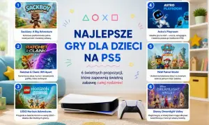 Najlepsze gry przygodowe PS5 dla dzieci: Sackboy, Ratchet & Clank, LEGO Horizon, Astro's Playroom, PAW Patrol i Disney Dreamlight Valley.