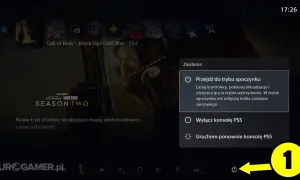 Menu zasilania PS5, gdzie można wybrać, jak wyłączyć PS5: tryb spoczynku, wyłączenie lub ponowne uruchomienie.