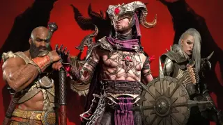 Trzech bohaterów Diablo 4: potężny wojownik, czarodziej z rogami i wojowniczka z tarczą. Idealny diablo 4 czarodziej build czeka!