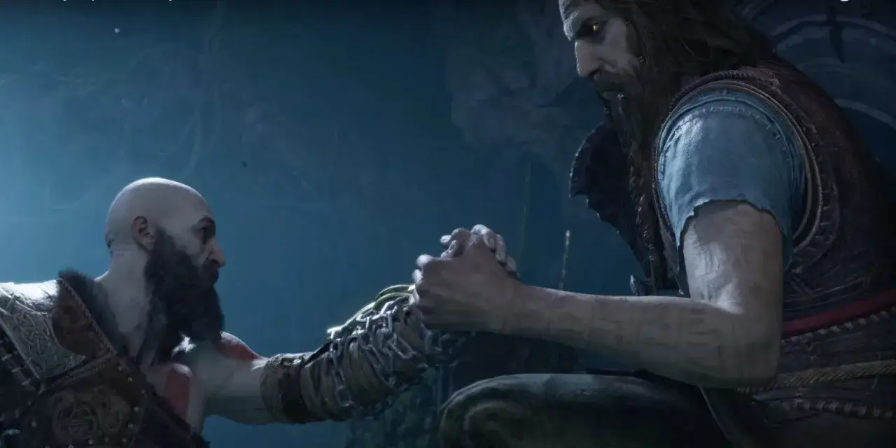 Kratos i Mimir w God of War Ragnarok, podczas podróży przez Jezioro Dziewięciu, dzielą się ważną chwilą.