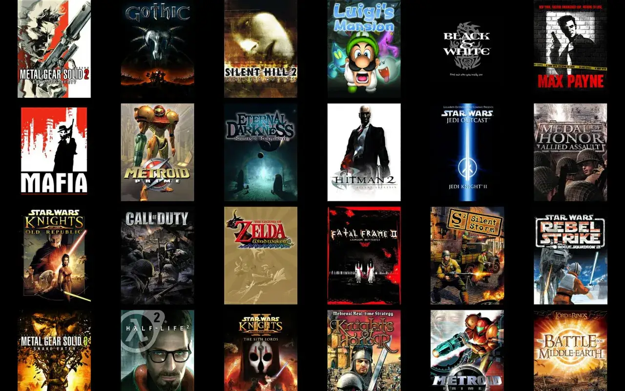 Kolekcja gier z najlepszą grafiką: Metal Gear Solid, Gothic, Silent Hill 2, Luigi's Mansion, Mafia, Metroid Prime, Hitman 2, Star Wars Jedi Outcast, Medal of Honor, Call of Duty, Zelda, Fatal Frame II, Half-Life 2, Knights of the Old Republic, Rebel St...