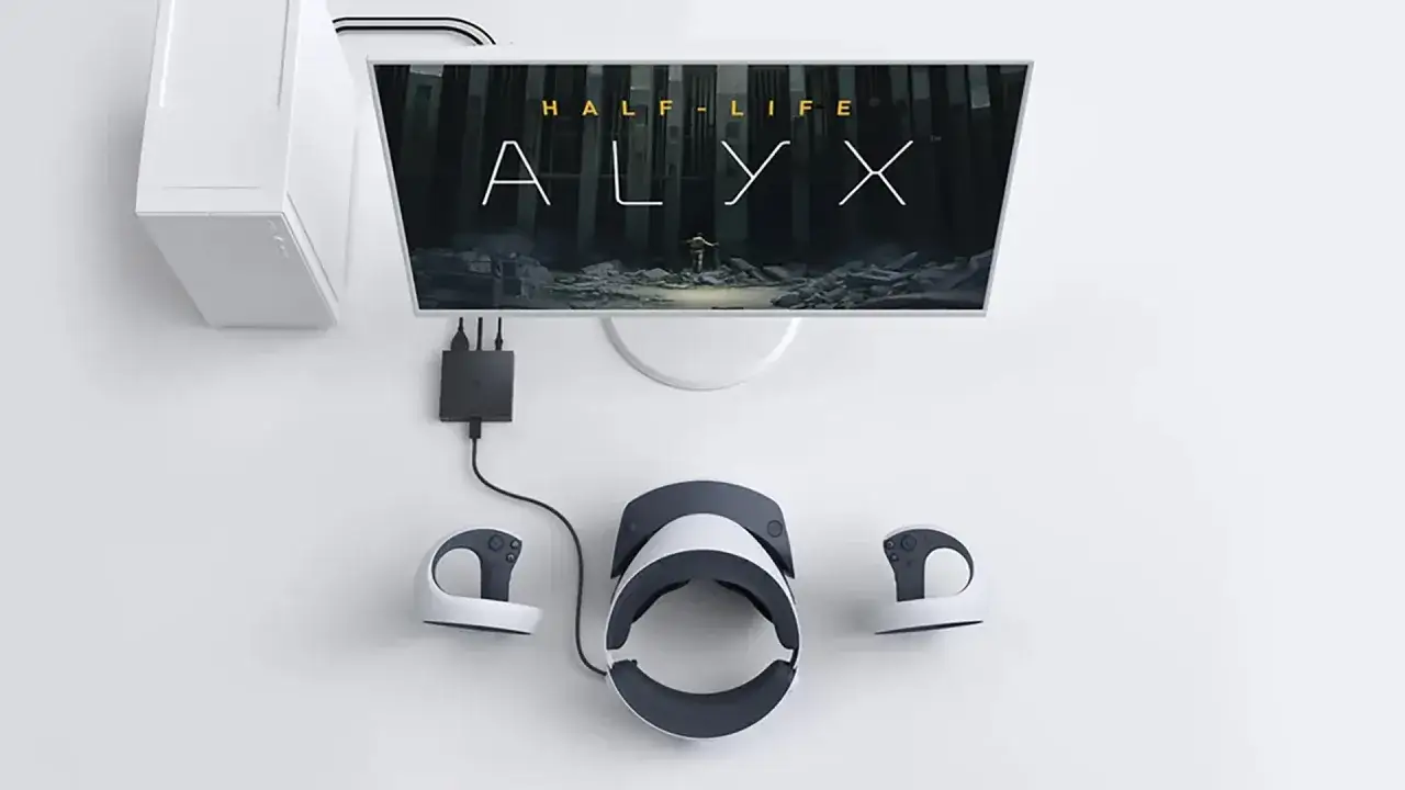 Wirtualna rzeczywistość z Half-Life: Alyx na PS5. Konsola, gogle VR i kontrolery gotowe do akcji.