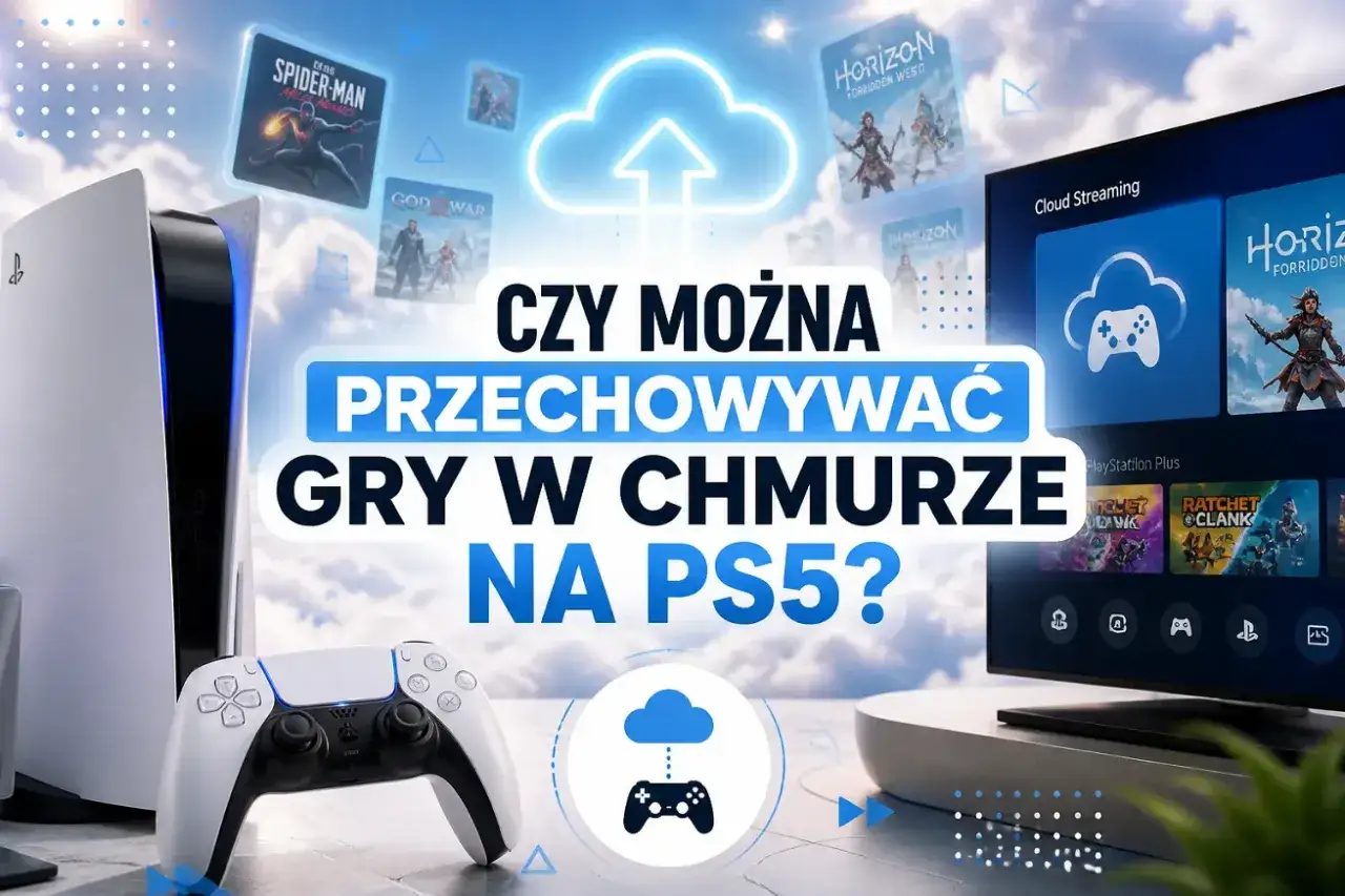 PS5 z kontrolerem i grami w chmurze. Czy gry z PS4 działają na PS5? Sprawdź, jak przechowywać gry w chmurze na PS5.